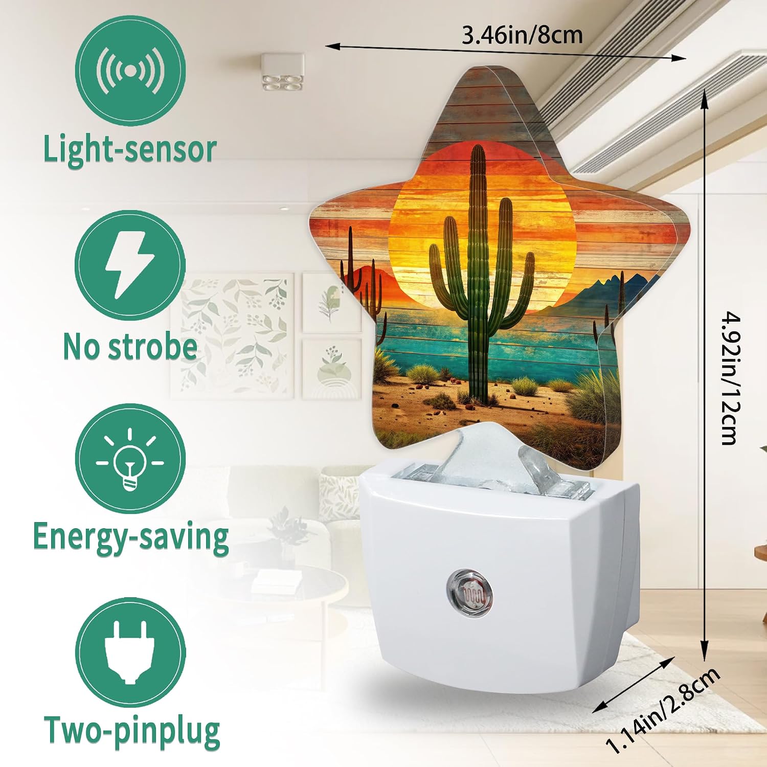 Tropical Cactus Star Night Light Plug in, Decorative Night Light for Kids Room Nursery Bedroom, Soft Glow Sensor Lamp for Hallway…