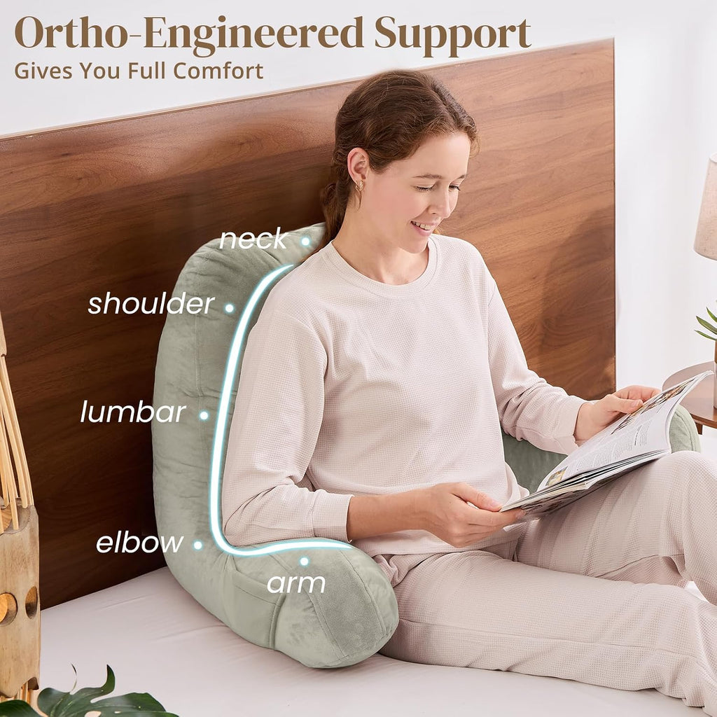 Sasttie Reading Pillow, Pillows for Reading or Relaxing – Ergonomic Support for Head, Neck, Back, and Lumbar, 23-Inch, Linen
