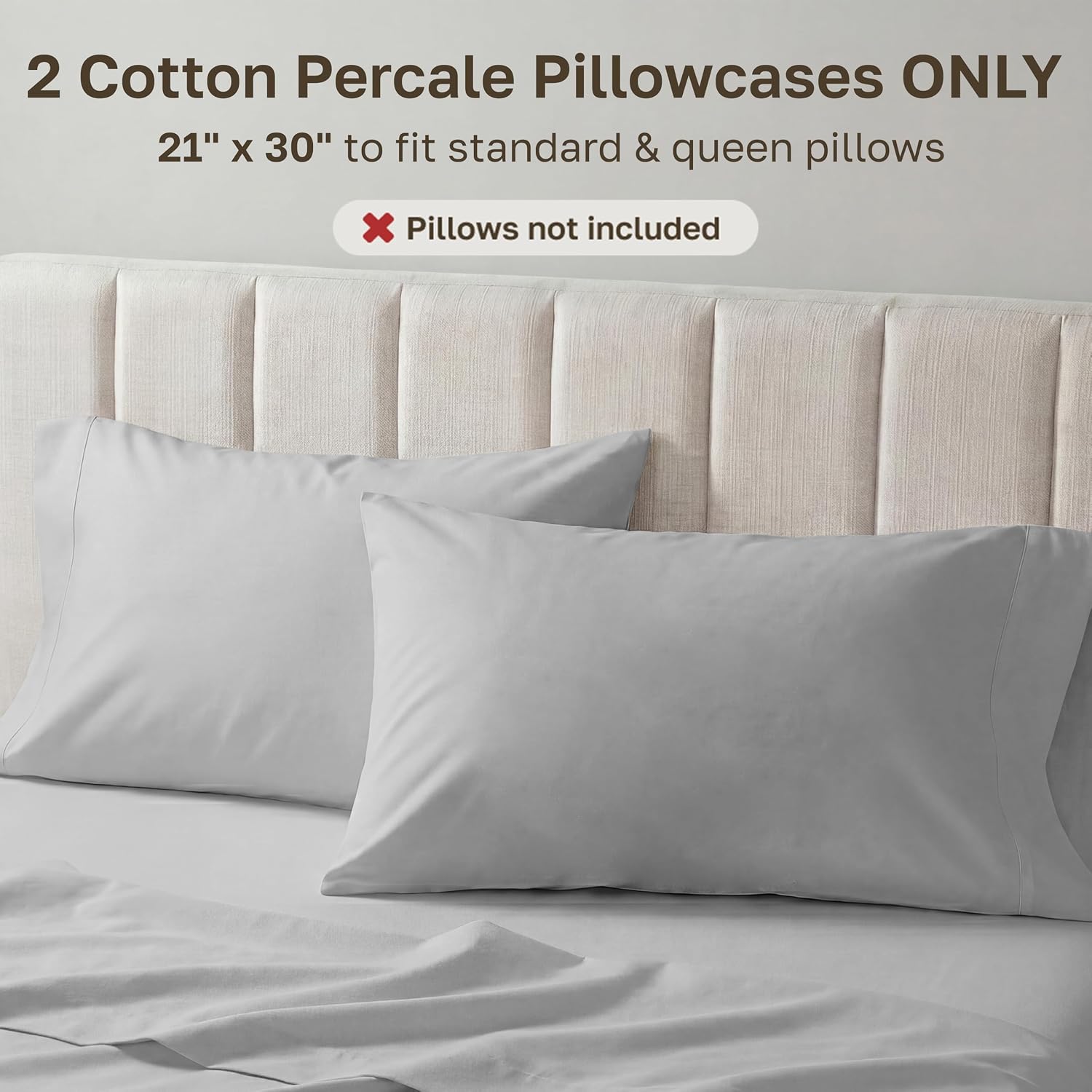 CaliforniaDesignDen California Design Den Standard/Queen Pillowcases Set of 2-100% Egyptian Cotton, Crisp Percale Feel, Soft & Breathable S…
