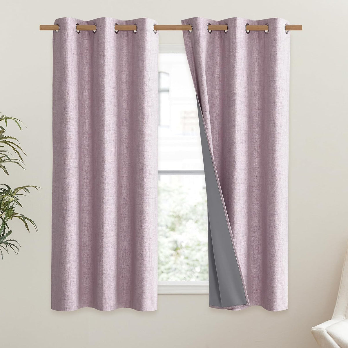 NICETOWN Pink Vintage Linen 100% Blackout Curtains for Classroom, Thermal Insulated Curtains 63" Long, Noise Reducing Window Treatment…