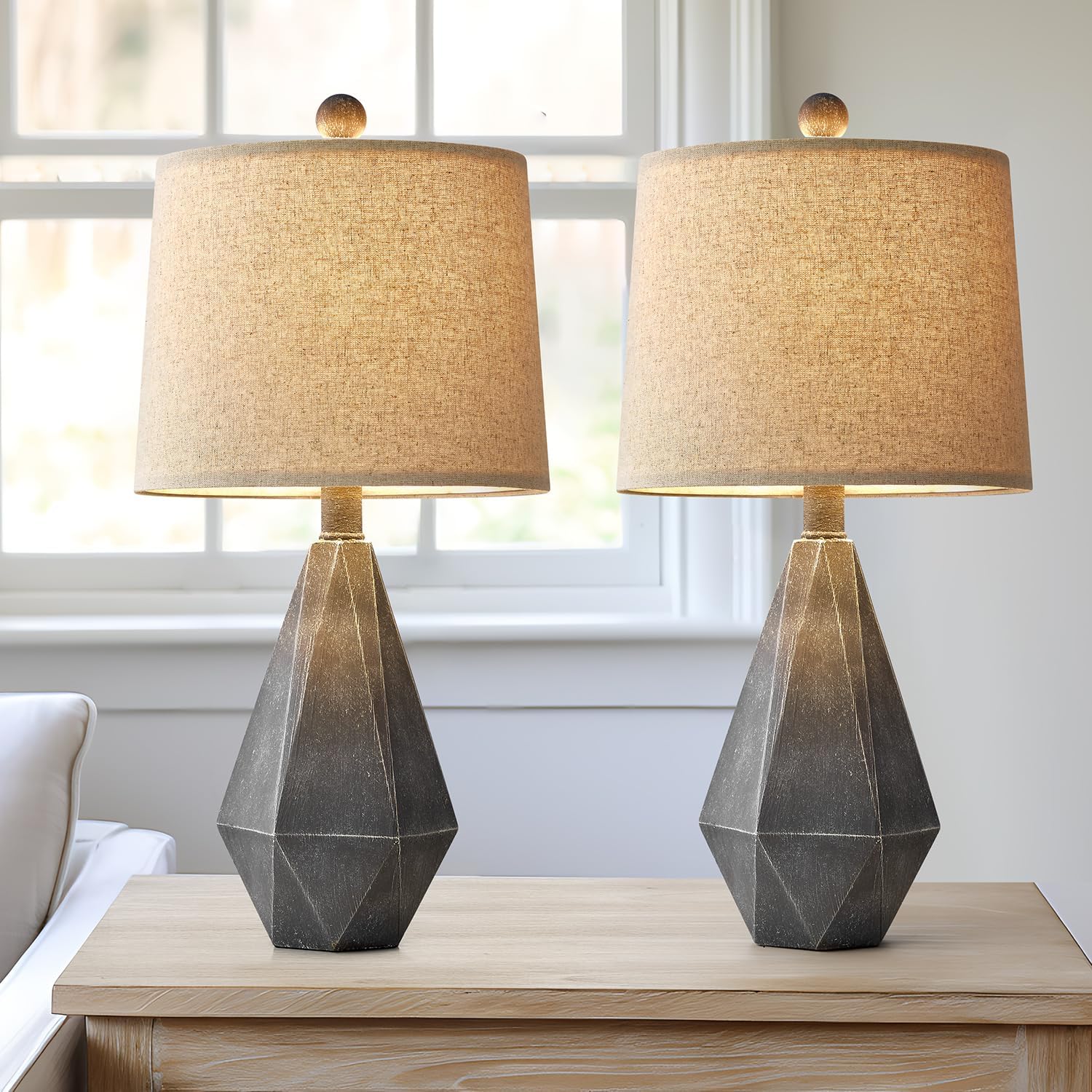 PoKat 20.25" Rustic Farmhouse Table Lamp Sets of 2 for Living Room Bedroom Deep Grey Contemporary Classic Bedside Nightstand Lamp with…