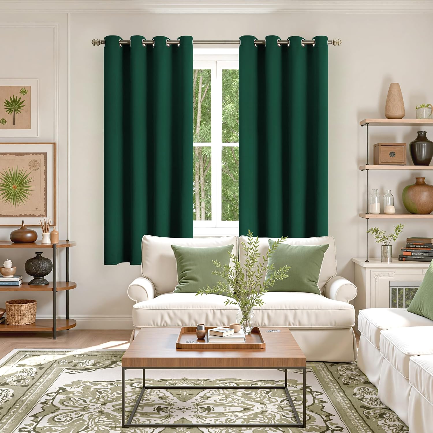 YoungsTex Emerald Green Blackout Curtains for Bedroom 63 Inches Length - Thermal Insulated with Grommet Room Darkening Curtains for Living…