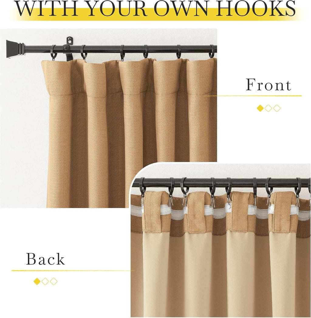 Nicetown Thick Faux Linen Room Darkening Caramel Curtains 96 inches Long, Pinch Pleated Faux Linen Curtains Thermal Insulated Window Treatm…