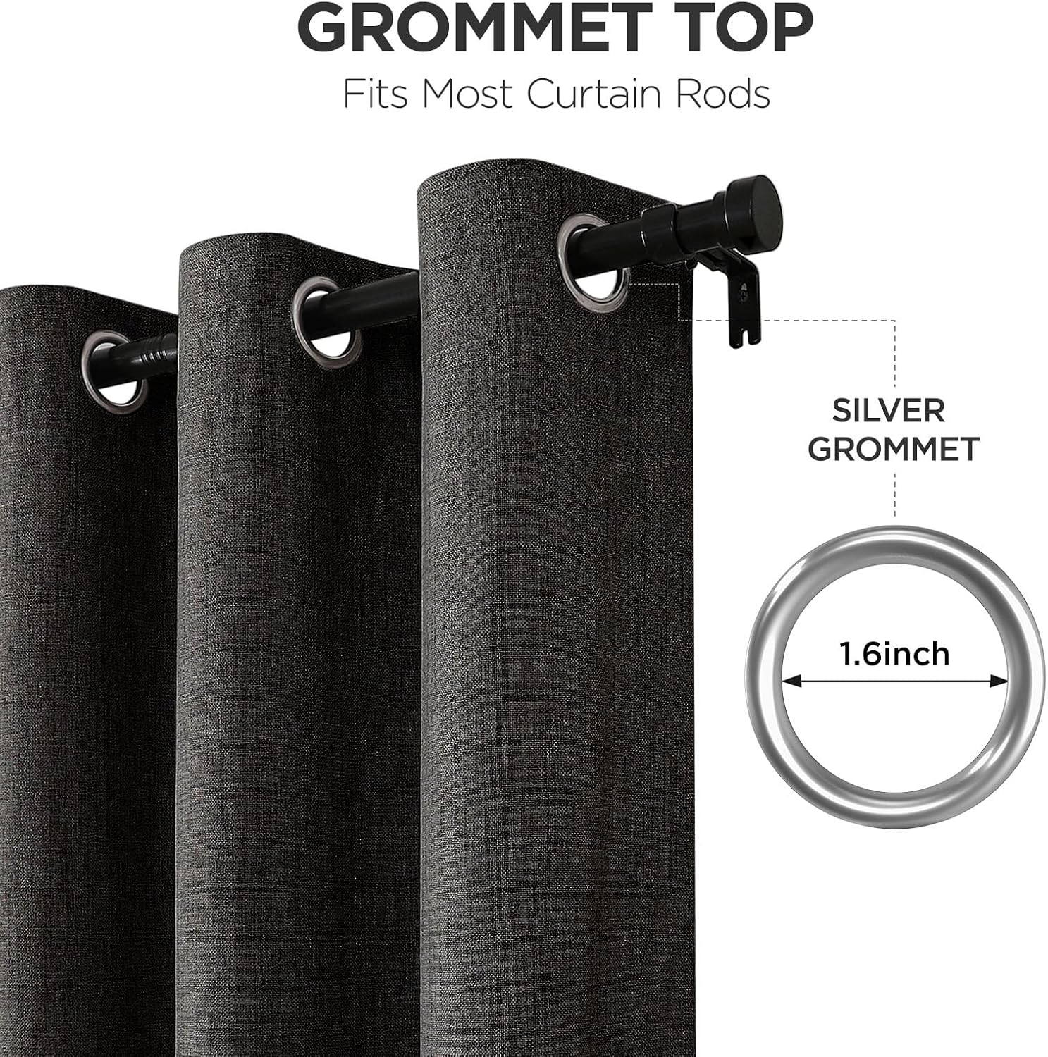 Joydeco Charcoal Grey Blackout Curtains 108 Inches Long, Extra Long Curtains 108 Inch Length 1 Panel for Bedroom, Thermal Insulated Linen…
