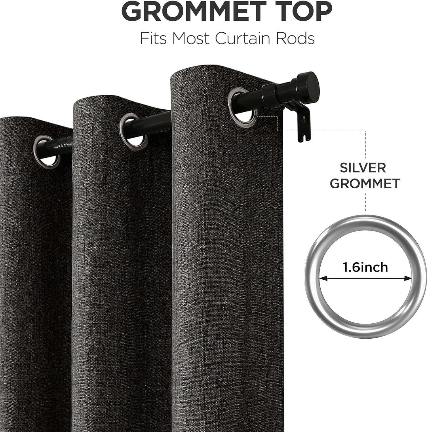 Joydeco Charcoal Grey Blackout Curtains 96 Inches Long, Curtains 96 Inch Length 1 Panel for Bedroom, Thermal Insulated Linen Black Out…