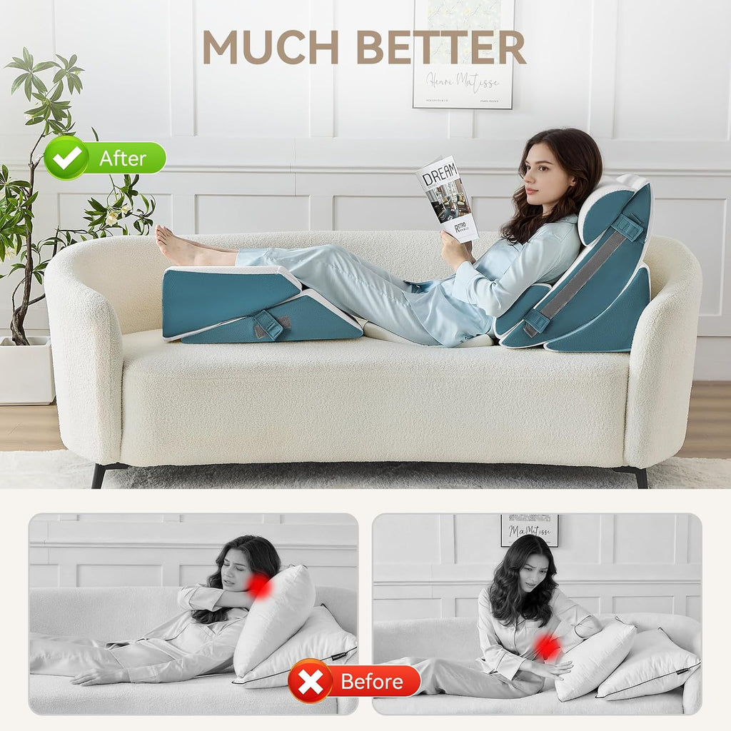 Yojoker 9PCS Orthopedic Bed Wedge Pillow Set for Sleeping, Back and Leg, Post Surgery Foam Pillow for Body, Triangle Adjustable Support Pi…