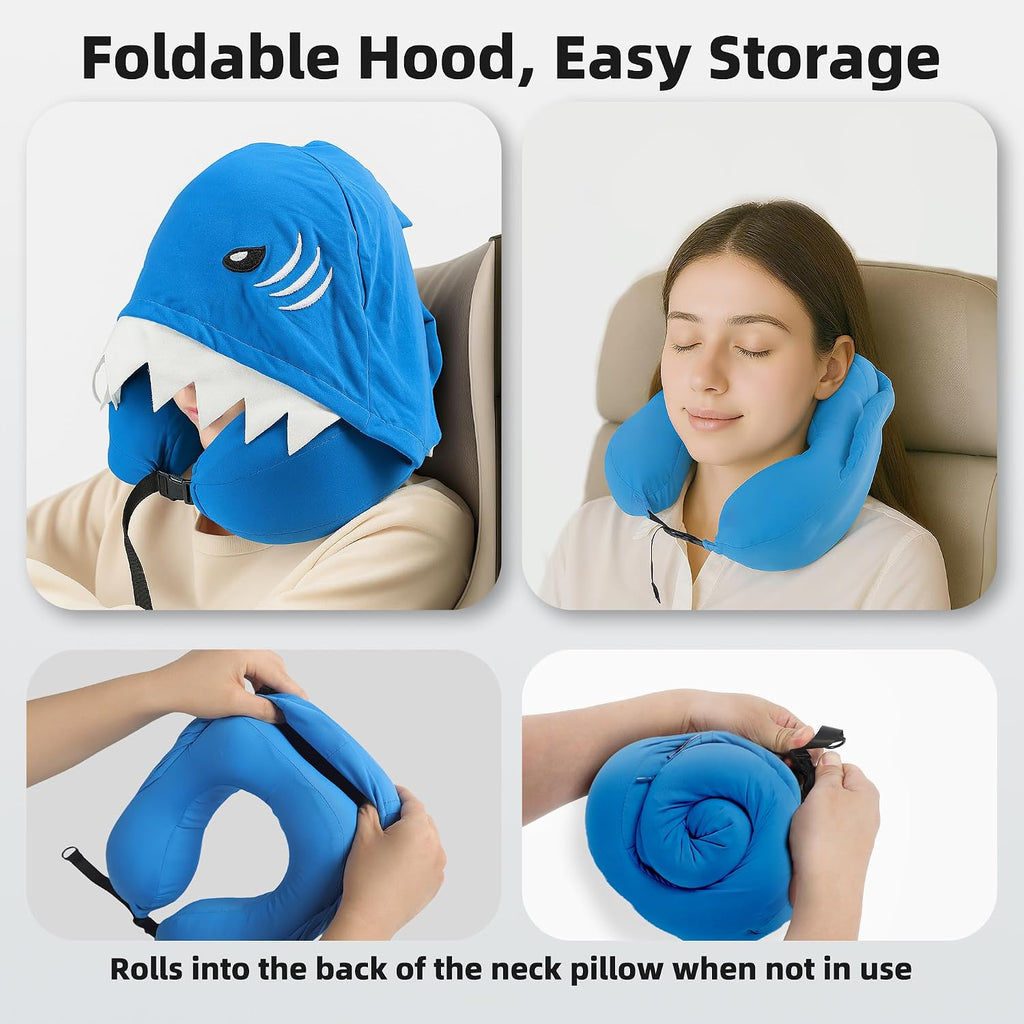 Privacy-Friendly Hooded Travel Pillow for Kids & Adults, Sensory-Friendly, Memory Foam Neck Support for Airplane, Car & Train, Breathable…