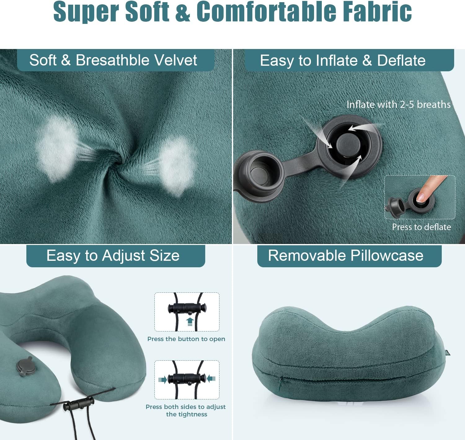 Compact Travel Neck Pillow for Airplanes, Super Soft Velvet Neck Support, Adjustable Firmness, Inflatable Plane Pillow for Long Flights…