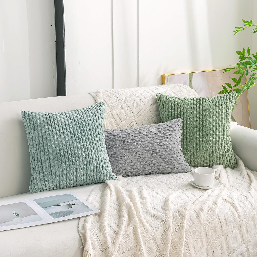 Cozoomy Set of 4 Aqua Decorative Throw Pillow Covers 20x20 Inch Corduroy Pillow Covers for Bed Couch Sofa Living Room Soft Square Cushion C…