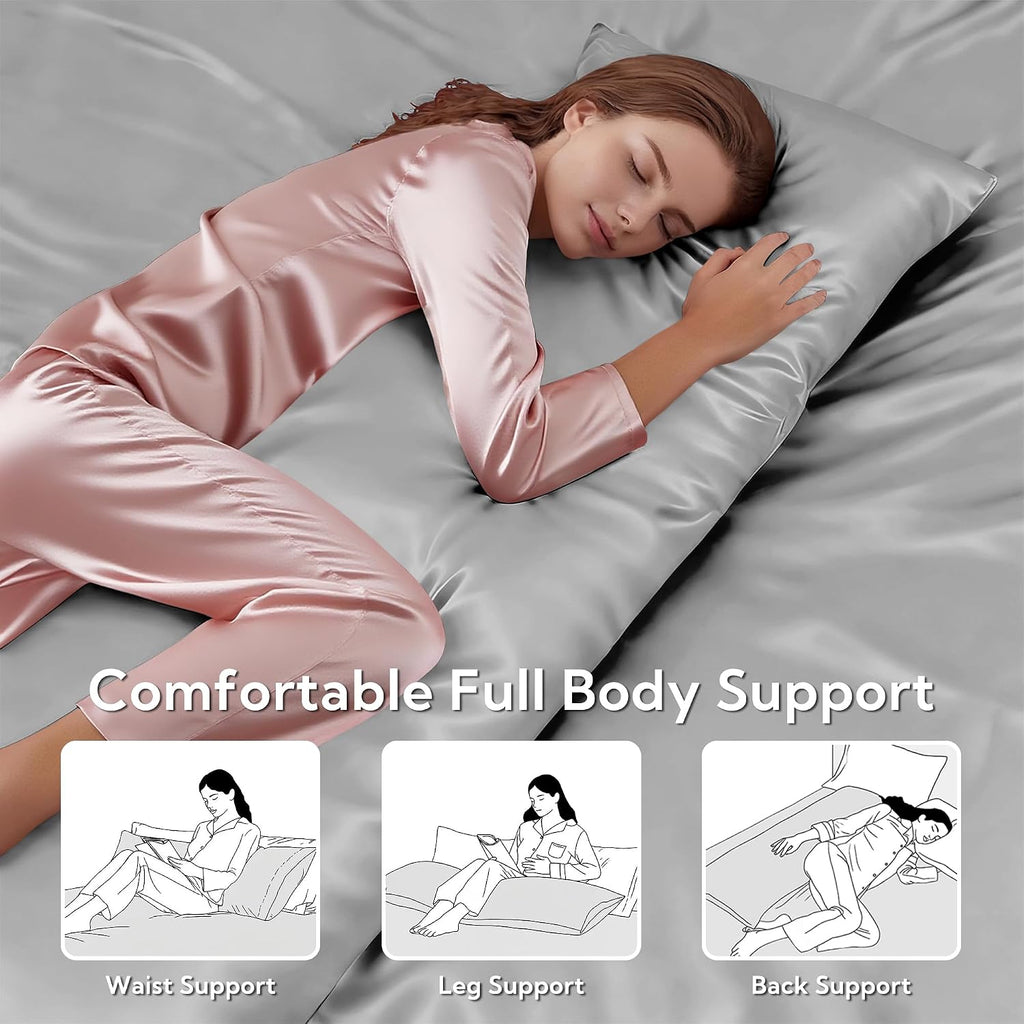 MR&HM Satin Body Pillow Cover, Soft and Breathable Body Pillow Case with Envelope Closure, Cooling and Silky Long Pillowcase for Hair and…