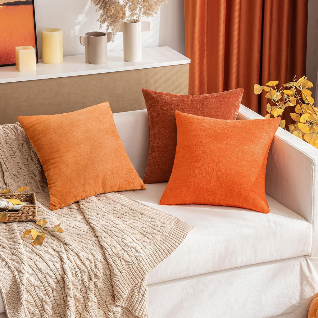 Miulee Pack of 2 Orange Throw Pillow Covers 20x20 Inch Soft Chenille Pillow Covers for Sofa Living Room Couch Solid Dyed Cases