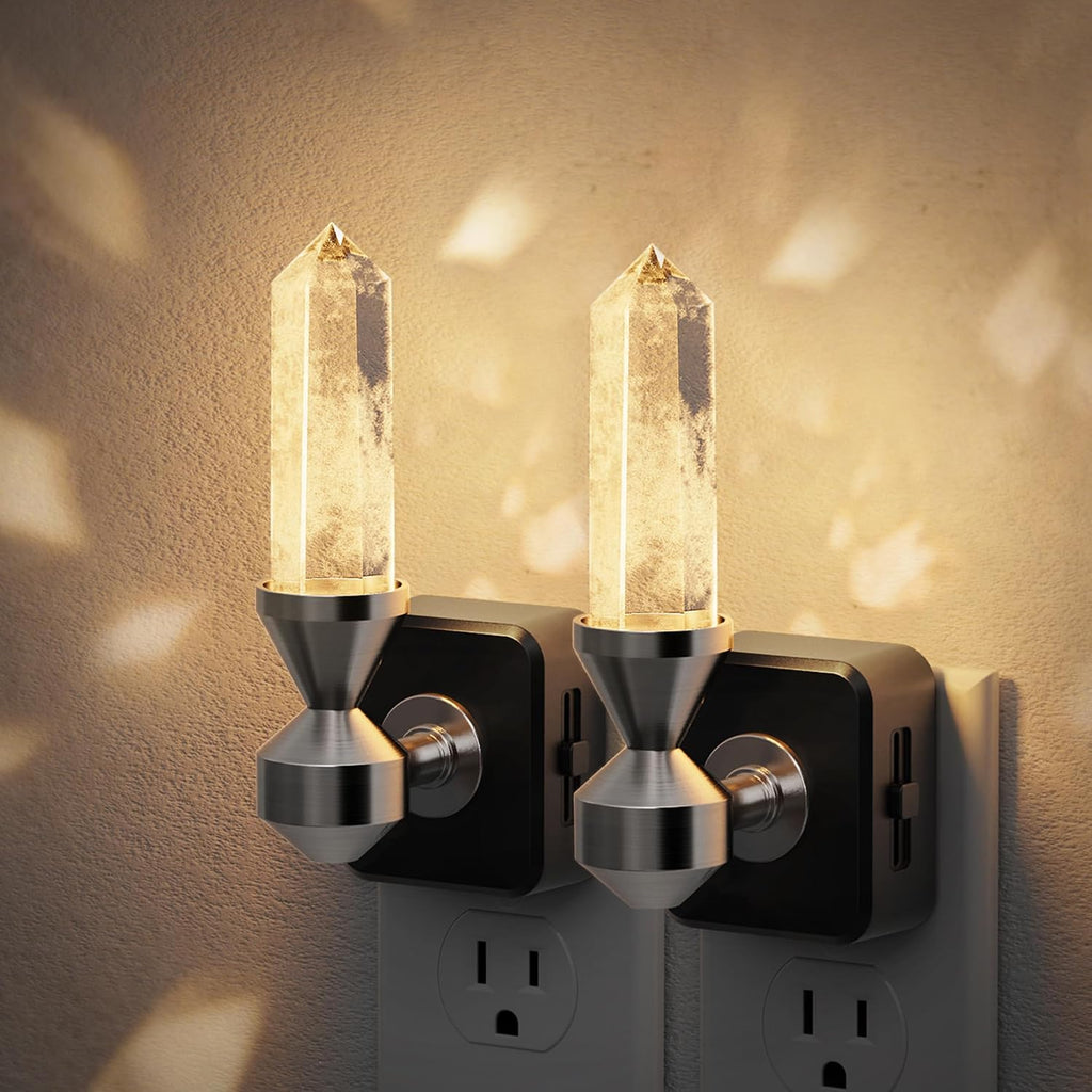 JandCase Healing Crystals LED Night Light Plug into Wall, 2 Pack Dimmable Night Lights witih Clear Quartz Tower, Dusk to Dawn Sensor…