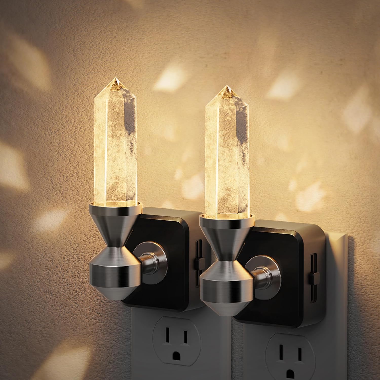 JandCase Healing Crystals LED Night Light Plug into Wall, 2 Pack Dimmable Night Lights witih Clear Quartz Tower, Dusk to Dawn Sensor…