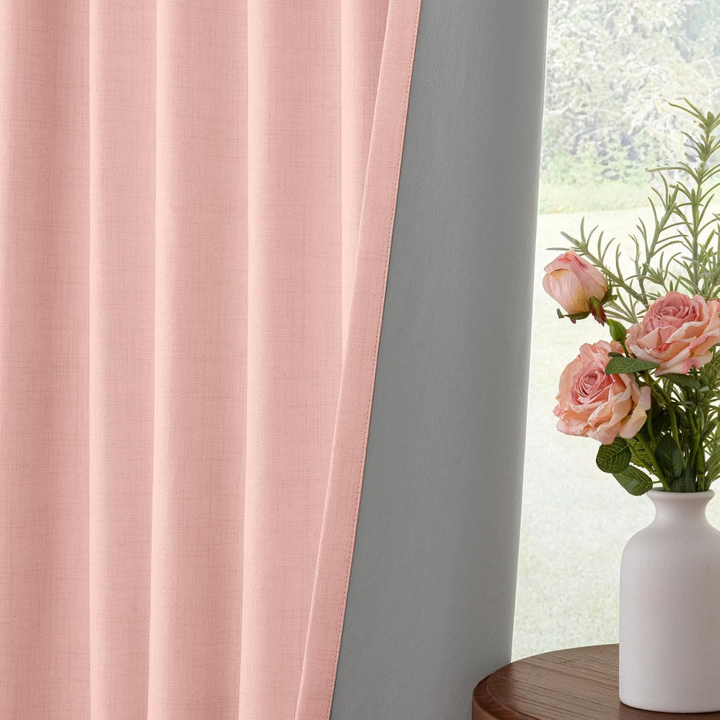 INOVADAY 100% Blackout Curtains for Bedroom, Black Out Curtains 72 Inch Long, Clip Rings Linen Blackout Drapes, Thermal Insulated Room…