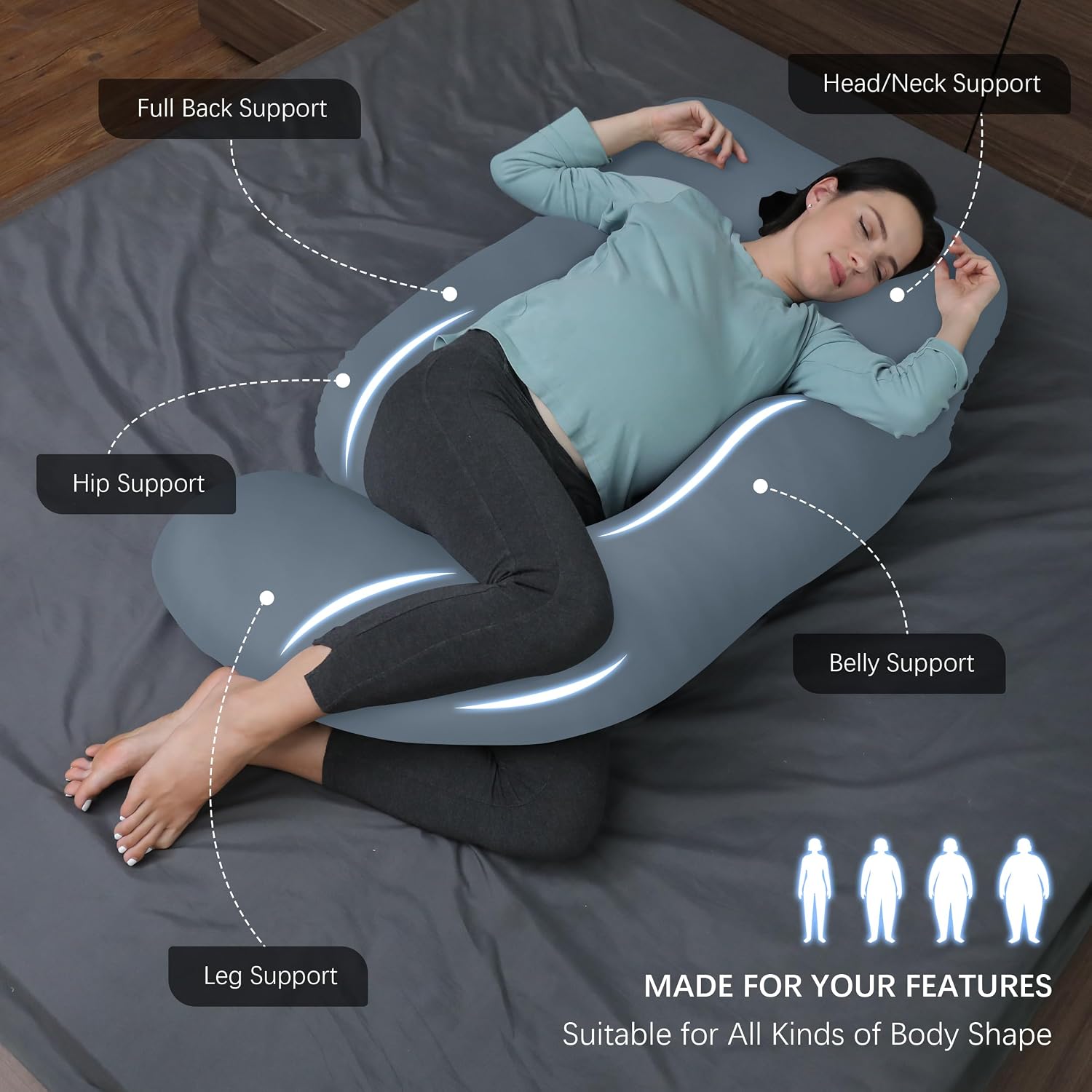 Moonpark MOON PARK Pregnancy Pillows for Sleeping - U Shaped Full Body Maternity Pillow with Removable Cover - Support for Back, Legs, Bell…