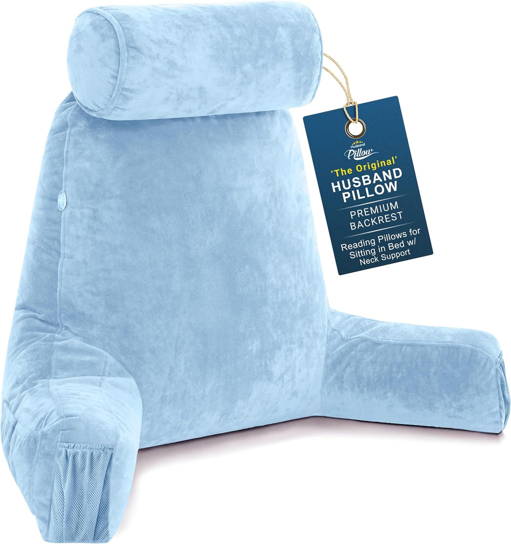 HusbandPillow Husband Pillow Medium Reading Pillow with Arms - 23" Backrest for Sitting Up in Bed - Firm Support Bed Rest Pillow for Adults…