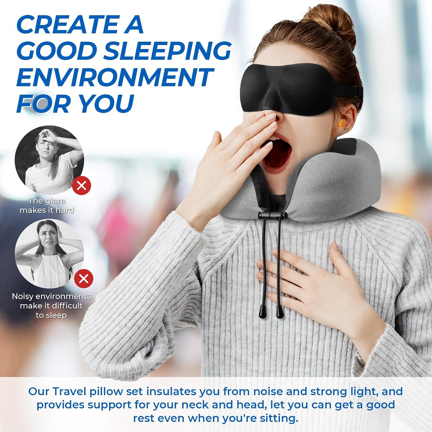 ExploreBliss Travel Pillow, Travel Pillows for Sleeping Airplane, Neck Pillow Airplane, Memory Foam Neck Pillow Set with Eye Mask, Earplugs…