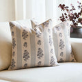 AffordableFloralPrintMaker Amor Virisso Floral Throw Pillow Covers 18x18 Set of 2 Block Print Pillow Covers Neutral Floral Striped Farmhous…