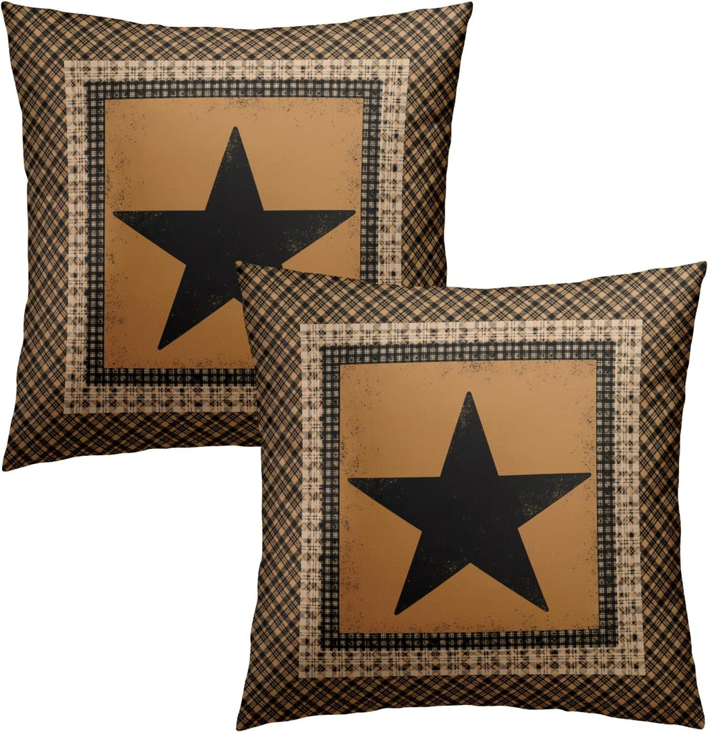 Western Throw Pillow Covers 22x22 Inch Set of 2 Brown Texas Star Decorative Pillowcase Vintage Farmhouse Retro Style Cotton Cushion Cover…