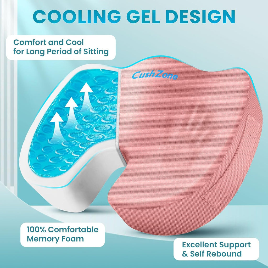 CushZone Office Chair Seat Cushion, Cooling Gel Enhanced Memory Foam Cushion for Long Sitting - Back, Sciatica, Coccyx, Tailbone Pillow - f…
