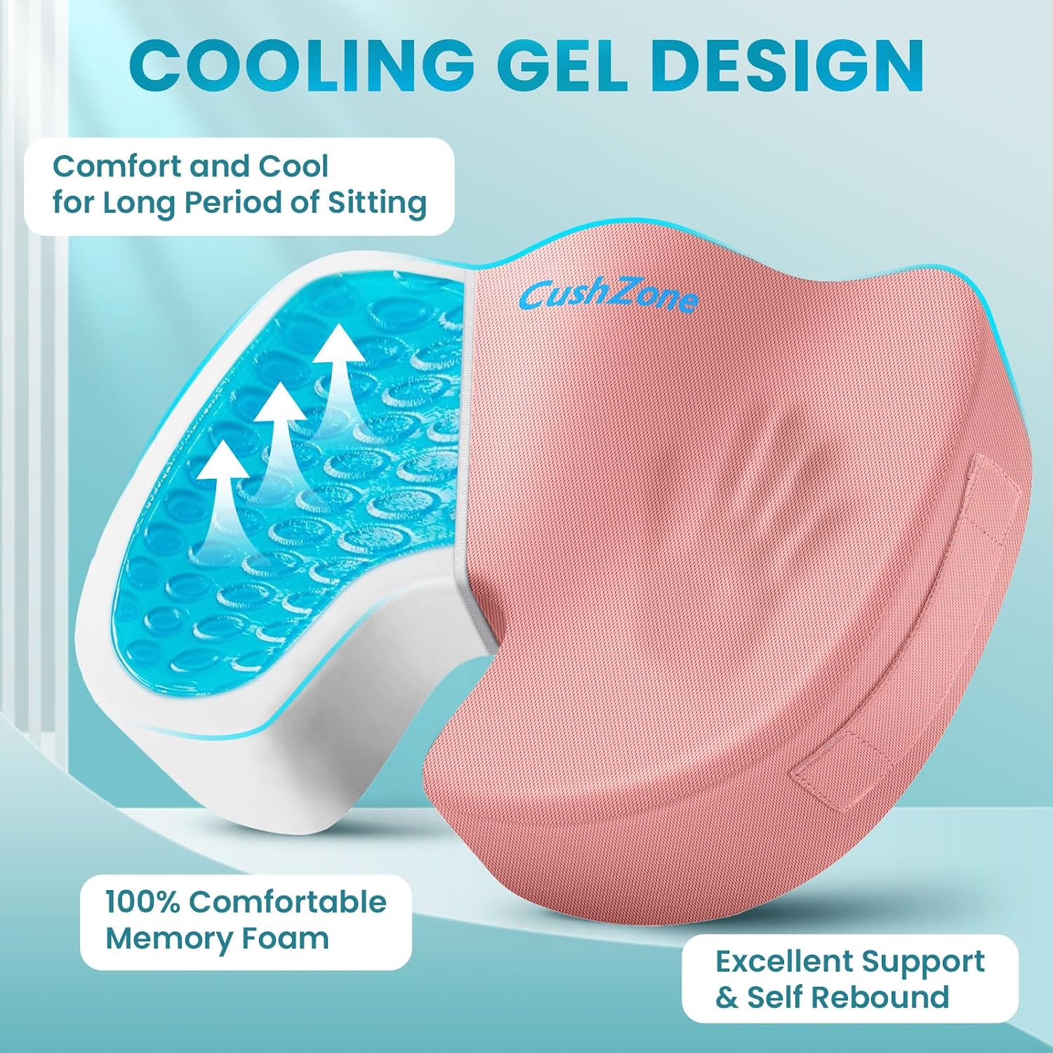 CushZone Office Chair Seat Cushion, Cooling Gel Enhanced Memory Foam Cushion for Long Sitting - Back, Sciatica, Coccyx, Tailbone Pillow - f…