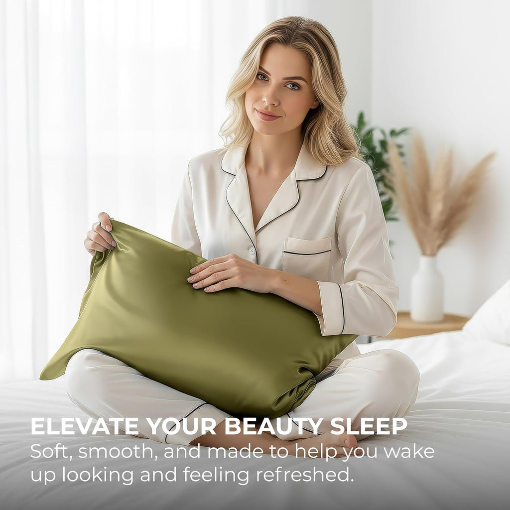 PureBedding Pure Bedding Satin Pillowcase 2 Pack - Queen Size (20"x30", Sage) - Silky Pillow Cases for Hair and Skin - Satin Pillow Covers…