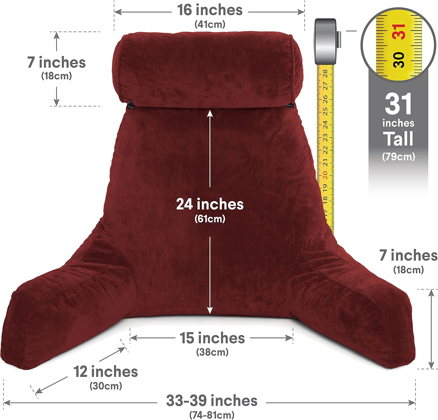 Husband Pillow XXL The Original for Adults - 30" Tall Backrest for Sitting Up in Bed - Firm Support Reading & Bed Rest Pillows for…