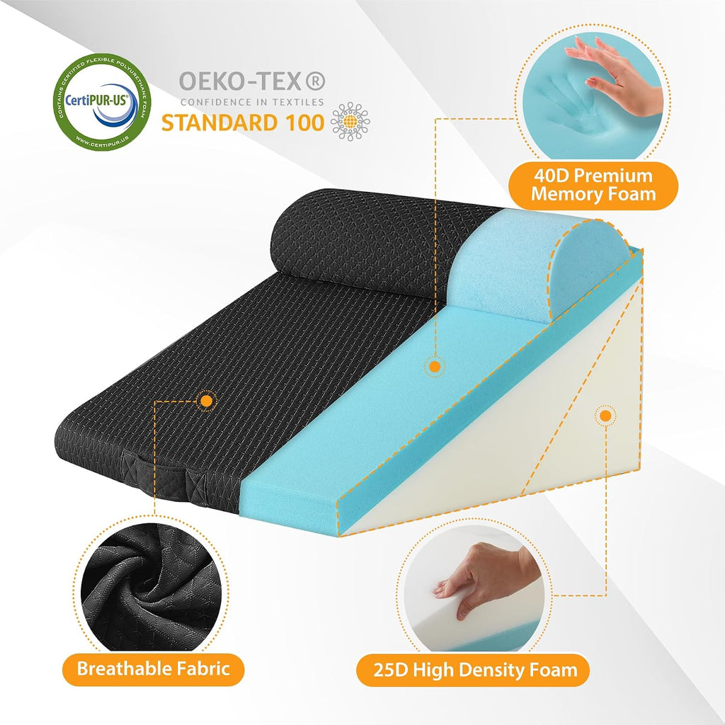 Ruqmuis 3PCS Wedge Pillow Set for After Surgery, Adjustable 9&12 Inch Bed Wedge Pillow for Sleeping, Incline Pillow Wedge for Headboard, Po…
