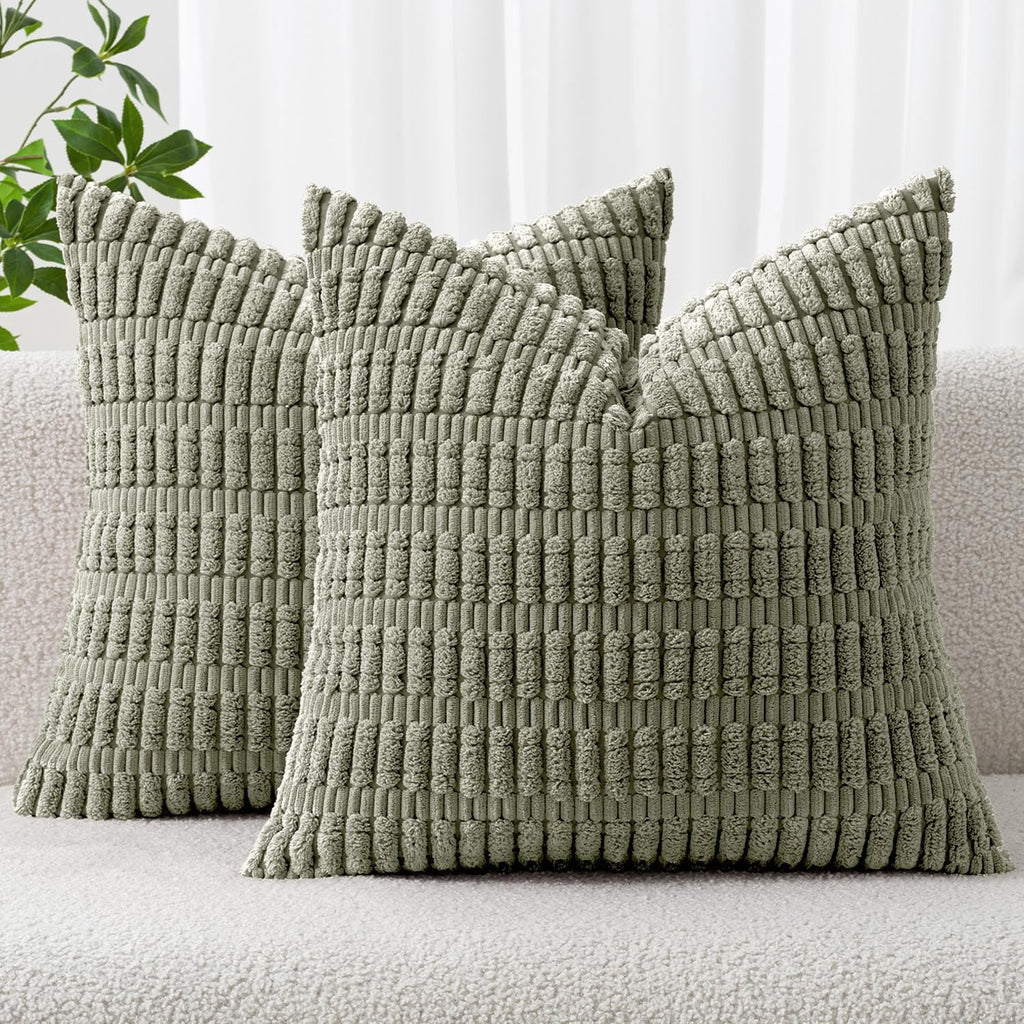 Miulee Pack of 2 Corduroy Decorative Throw Pillow Covers 16x16 Inch Soft Boho Striped Pillow Covers Modern Farmhouse Home Decor for Summer…