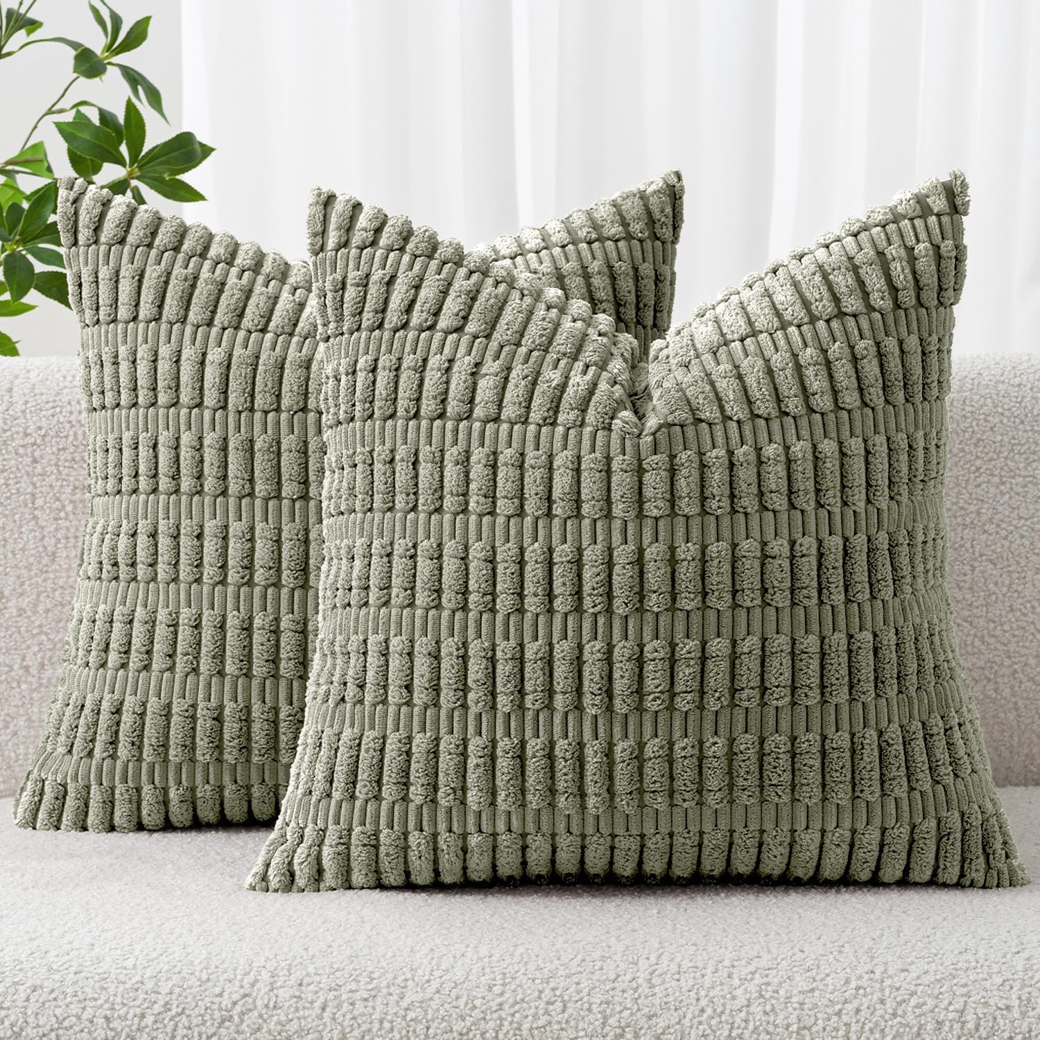Miulee Pack of 2 Corduroy Decorative Throw Pillow Covers 20x20 Inch Soft Boho Striped Pillow Covers Modern Farmhouse Home Decor for Summer…