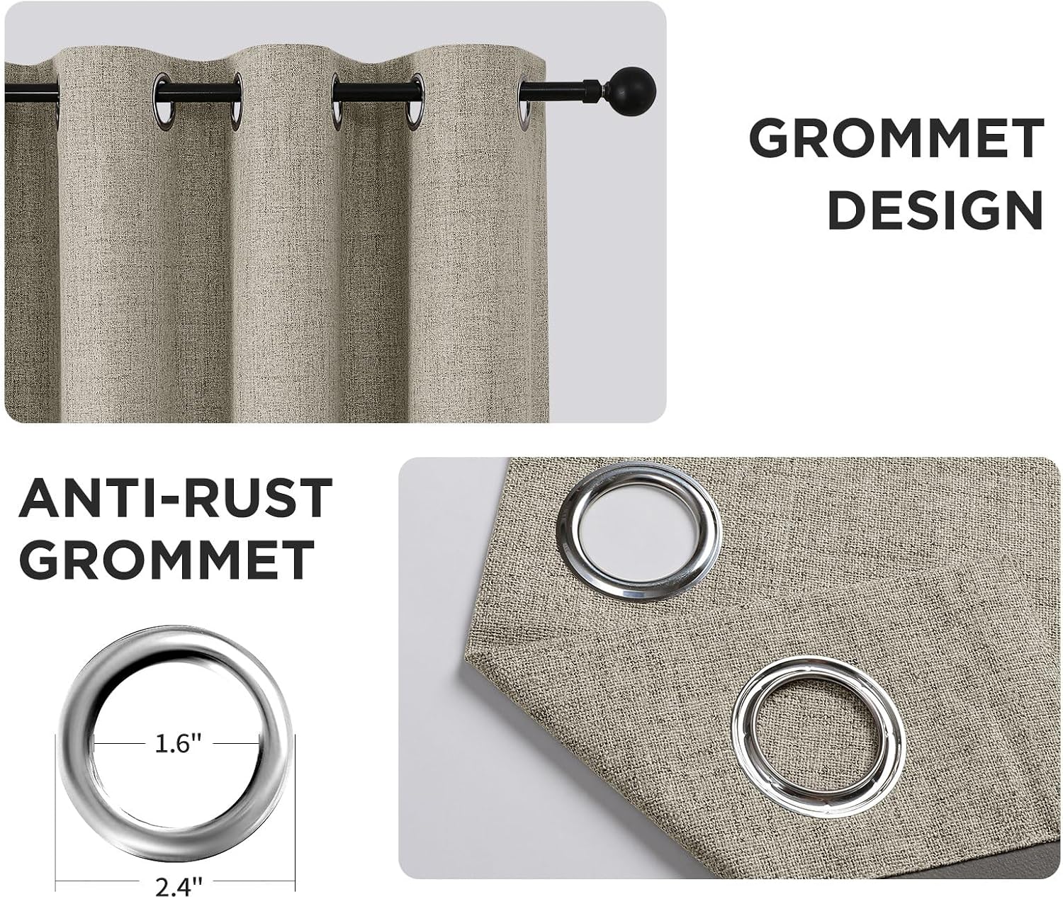 Cucraf 100% Blackout Curtains 54 inches Length 2 Panels Set, Room Darkening Linen Textured Curtain Grommet for Bedroom Living Room, Light B…