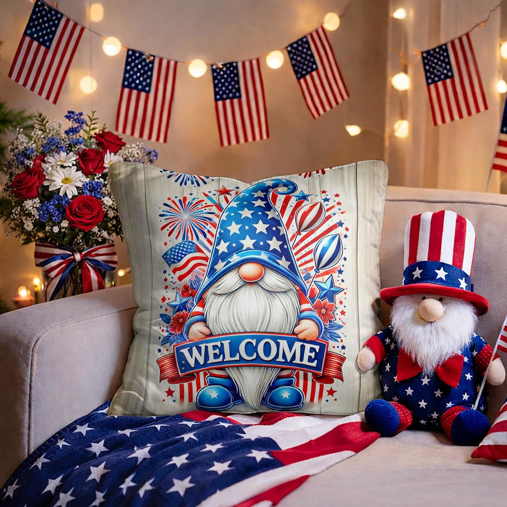 BlissYard 4th of July Pillow Covers 18x18 Set of 2 Patriotic Gnome Pillow Covers American Flag Throw Pillow Covers Independence Day…