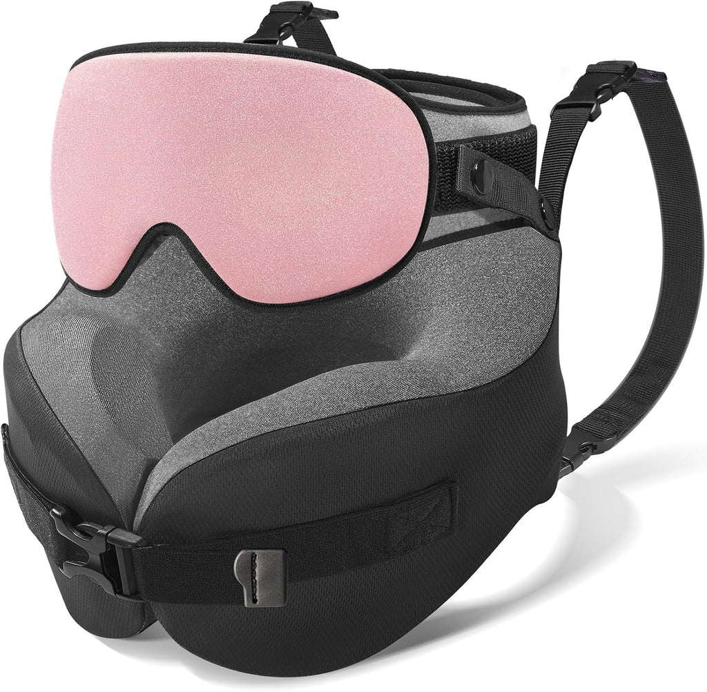 YFONG Travel Pillow for Long Flight Airplanes, Head Strap Combo with 3D Contoured Eye Mask for Sleep, Neck Pillow for Car Trip Essential…