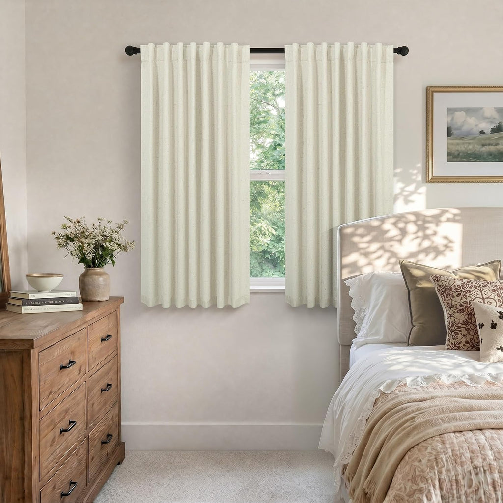 Pitalk Linen Textured Boho 100% Blackout Small Window Curtains 45 inch Length 2 Panels Country Curtain for Kitchen Door Bathroom Bedroom Li…
