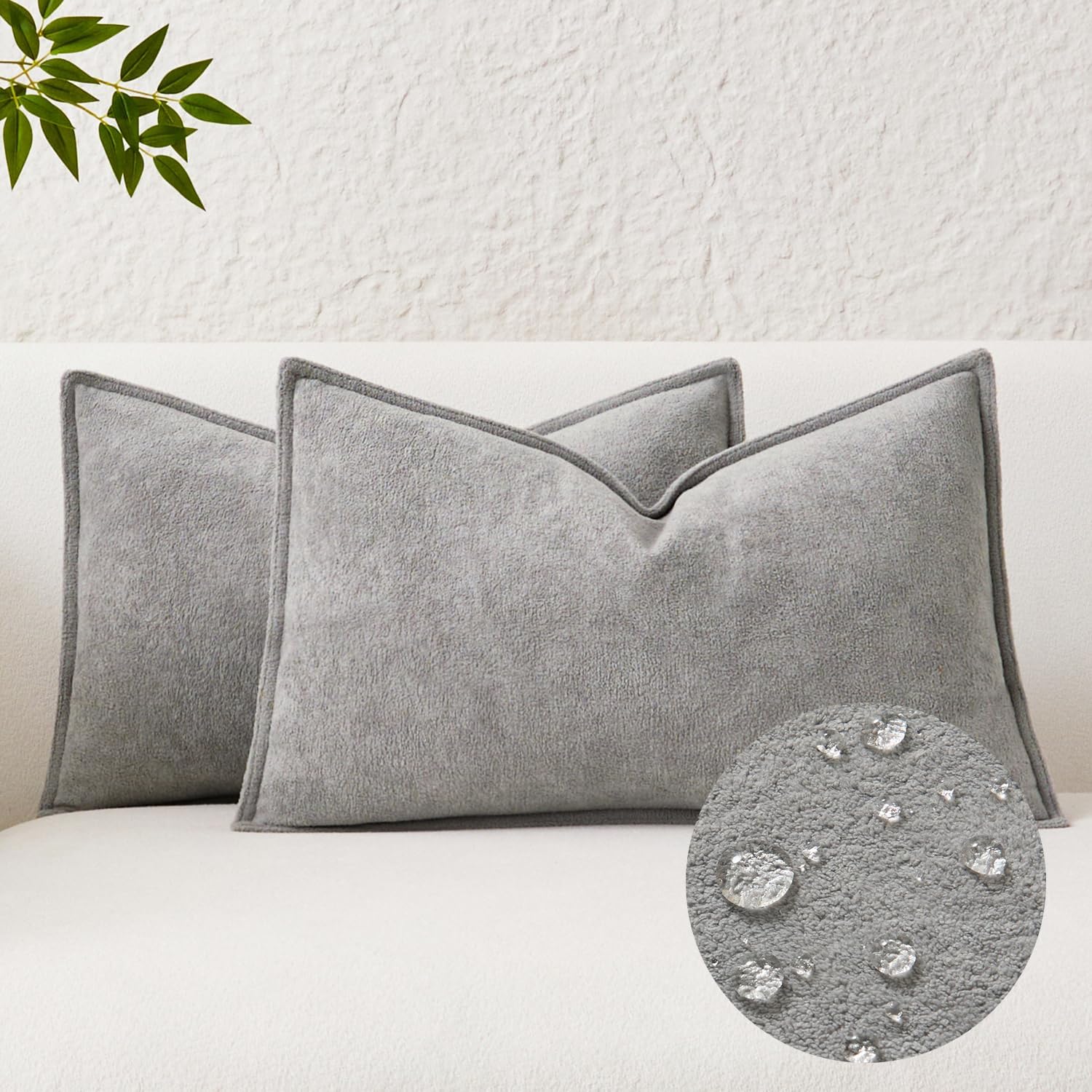 KevinTextile Kevin Textile Waterproof Decorative Pillow Covers Light Grey 12x20 Inch Pack of 2 Soft Boucle Textured Lumbars Cushions Elegan…