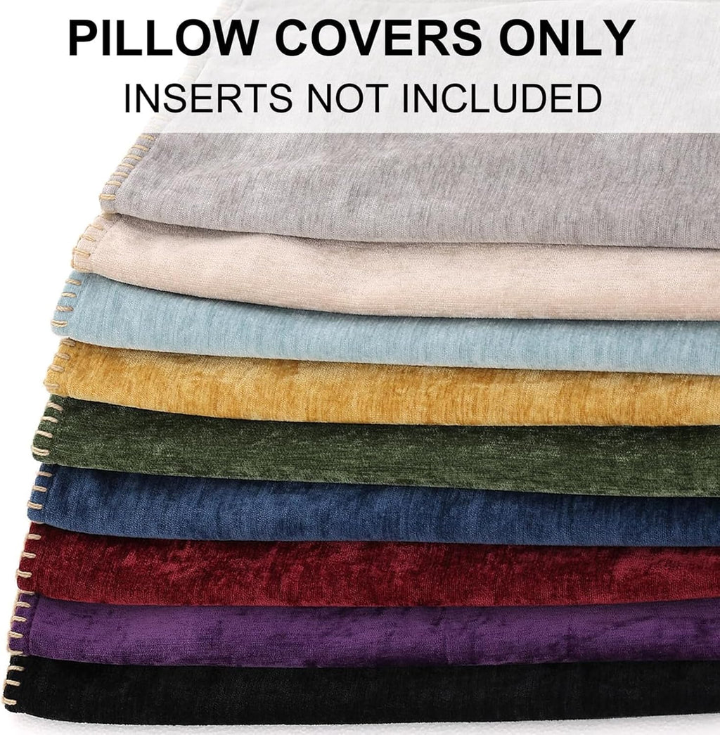 decorUhome Chenille Soft Cozy Throw Pillow Covers 20x20 Set of 2, Modern Farmhouse Boho Velvet Decorative Pillow Cases with Stitched Edge f…