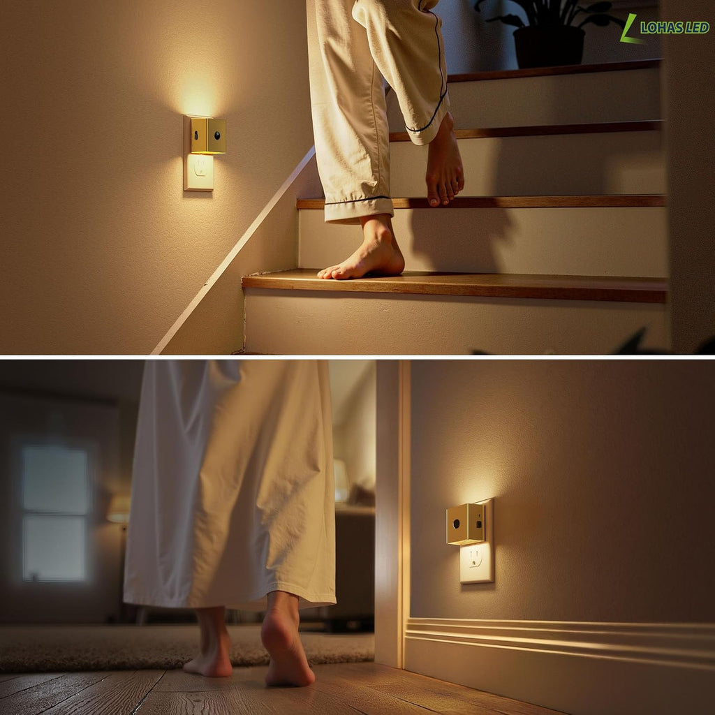 L LOHAS LED Night Light, Plug in Night Light with Motion Sensor and Dusk to Dawn Sensor, Brightness Adjustable,3000K Soft White, Gold…