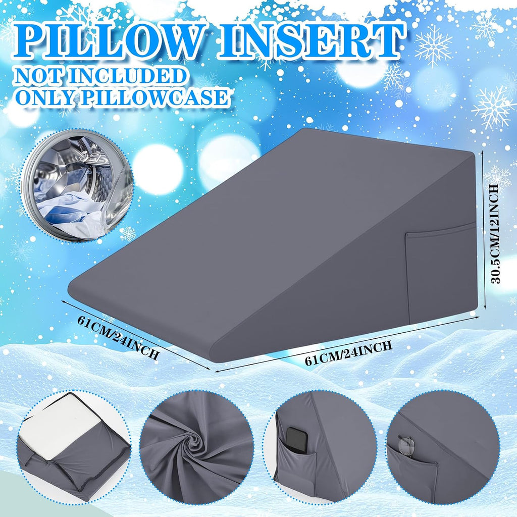 HunnmingRe 24"x24"x12" Cooling Bed Wedge Pillow Case Cover (Only Pillow Case) Wedge Pillowcase Protector with Zipper Soft Breathable Cool P…