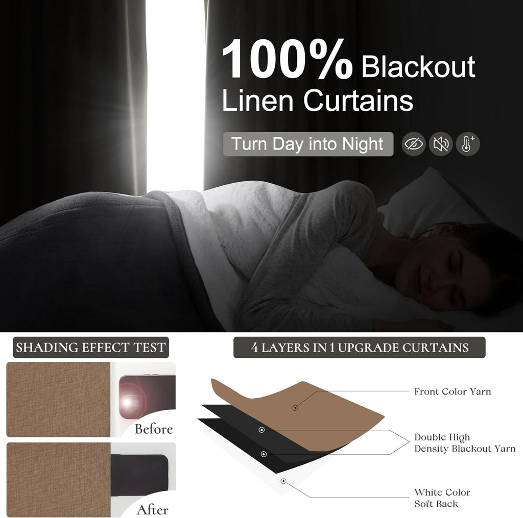 Qjmydeco Rust Brown Blackout Curtains 60 Inches Extra Wide Linen 90 Inch Length for Living Room, Pleated Farmhouse Bedroom Chocolate Thermal…