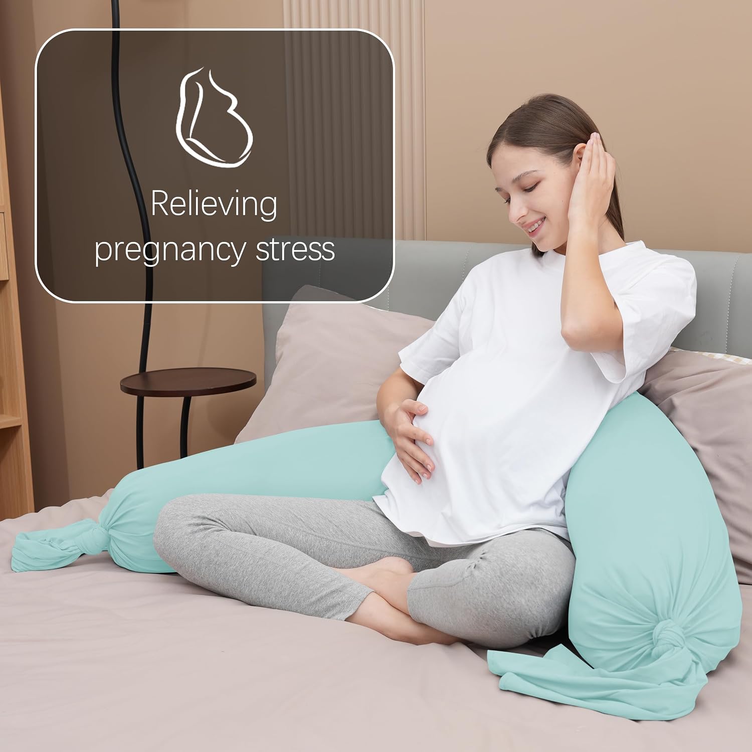 Moonpark MOON PARK Pregnancy Pillow - Incredibly Smooth and Soft Cooling Cover I Shaped Full Body Maternity Pillow with Removable Cover - S…