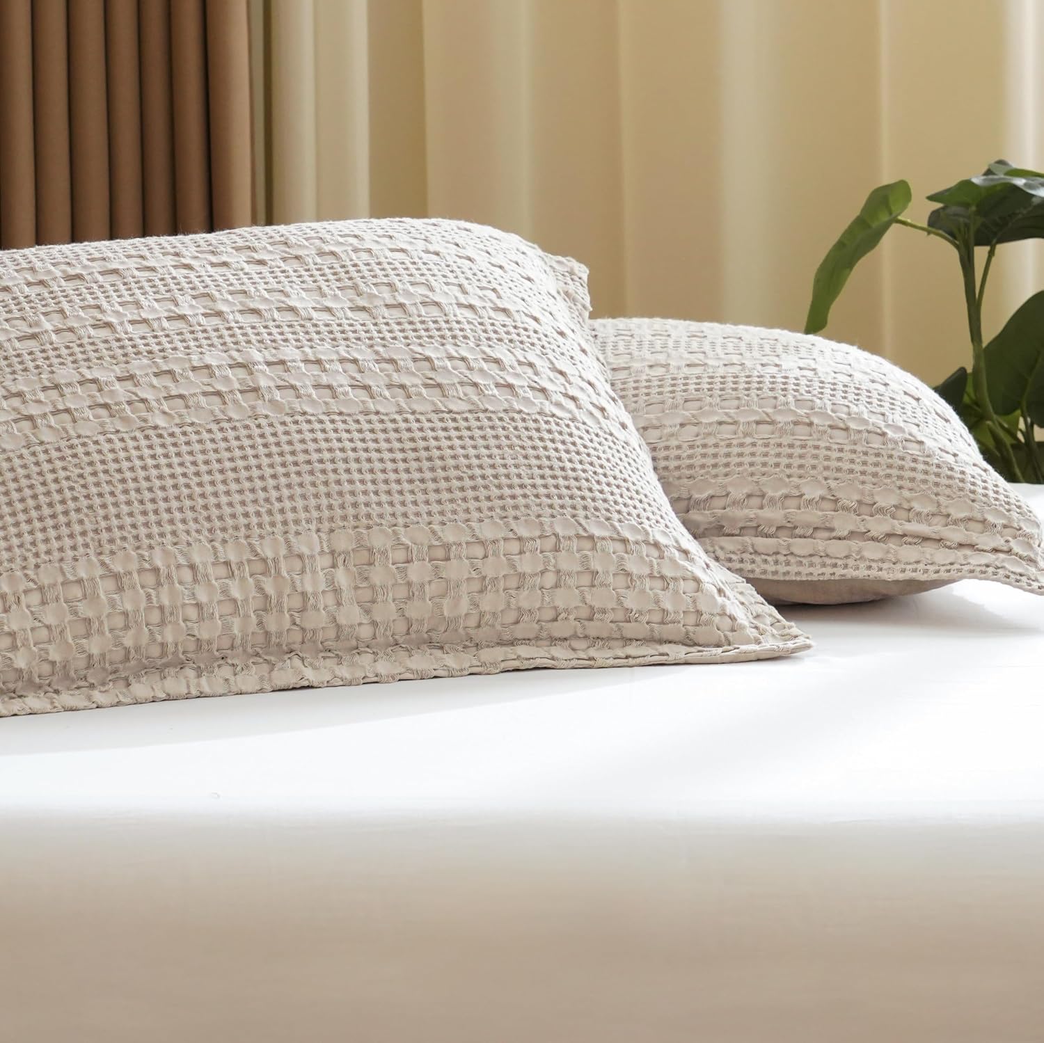 Phf 100% Cotton Ruffle Waffle Pillow Shams Standard Size, 2 Pack 20" x 26" Soft Skin-Friendly Pillowcases, No Filling, Aesthetic Home Decor…