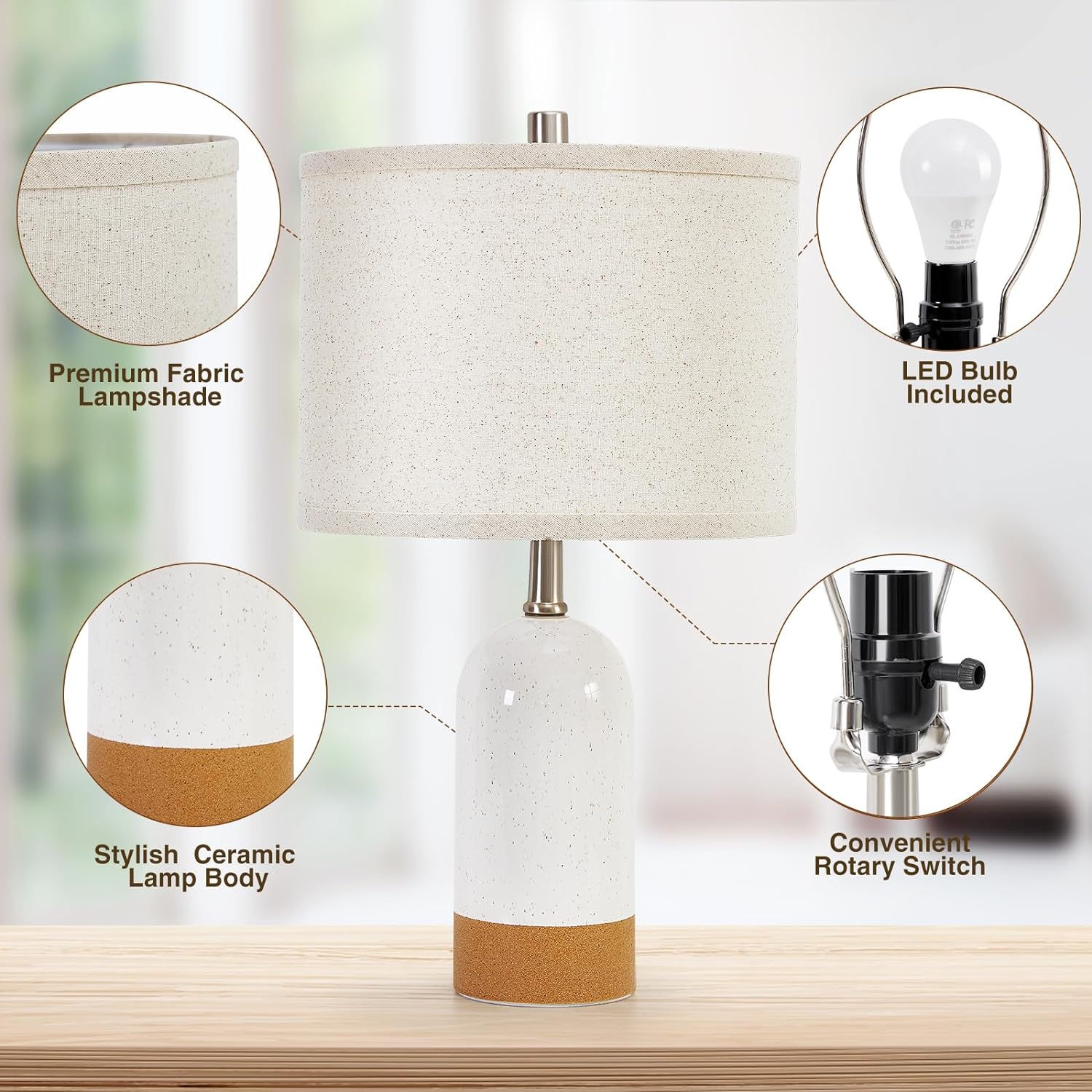 GyroVu Small Table Lamps Set of 2, Bedside Lamp for Bedroom, 21.5" Nightstand Ceramic Desk Lamp for Kids Room, Living Room, Dorm…