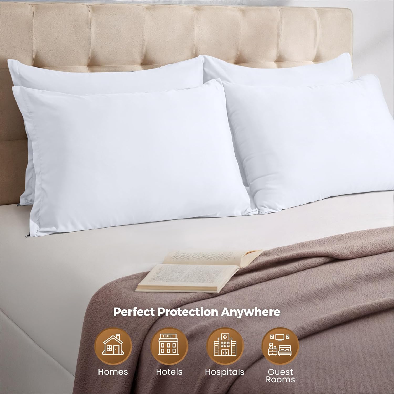 Utopiabedding Utopia Bedding 4 Pack Pillow Protectors with Zipper King Size, Soft Brushed Microfiber Fabric Pillow Cases, Shrinkage and Fad…