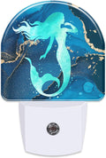 Watercolor Turquoise Mermaid Night Light for Kids, Navy Blue Golden Marble Night Light Plug in with Dusk to Dawn Sensor,0.5w Energy Saving…