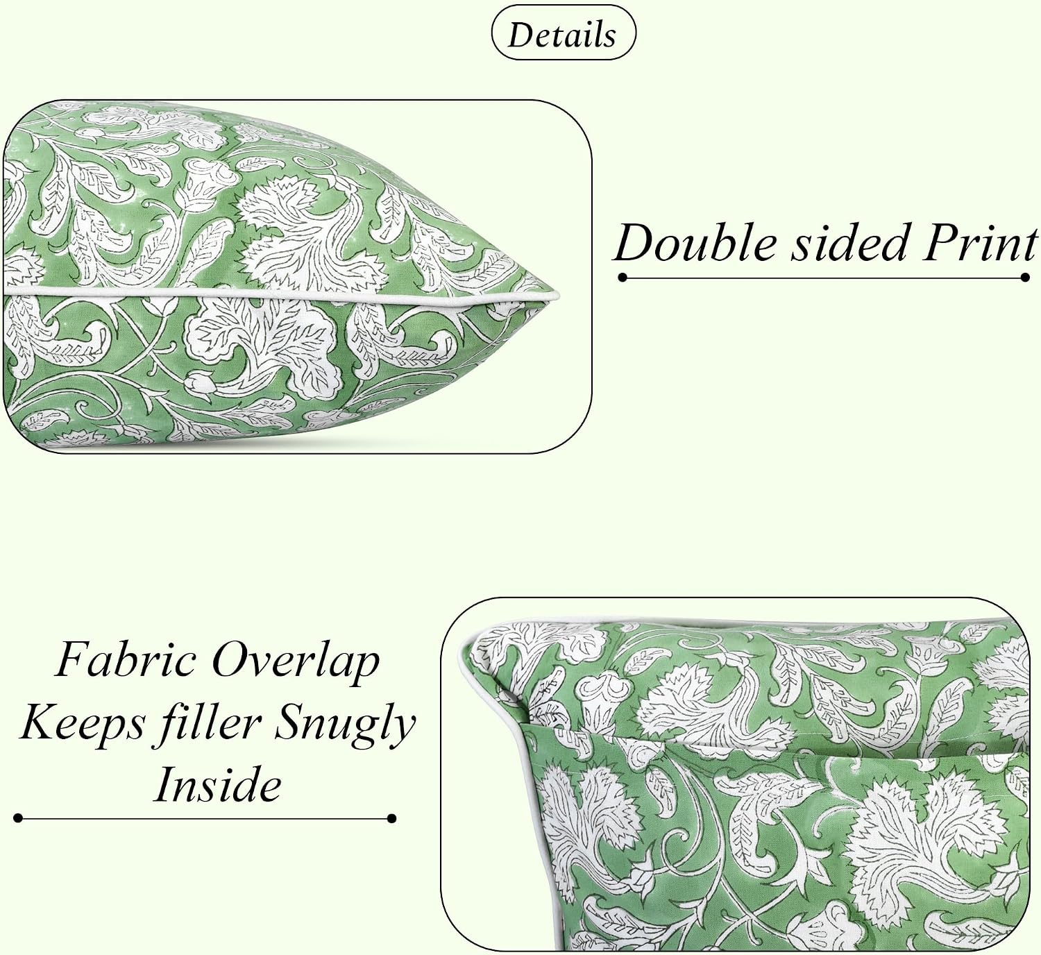 Ridhi Block Print Sage Green Pillow Cover 18" x 18" (Pack of 2) Decorative Couch Pillows for Living Room, Farmhouse Chic Boho Cute Outdoor…