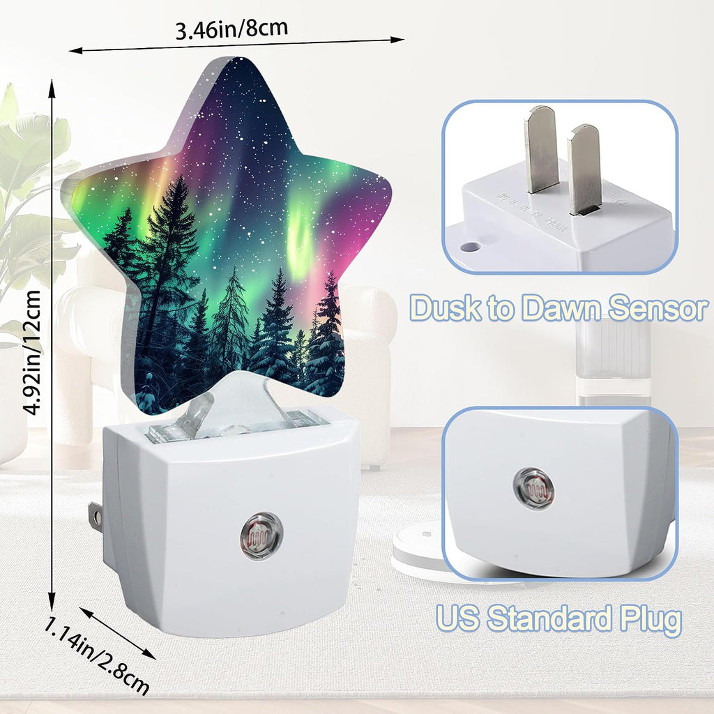 Snowmolle Night Light, Aurora Forest Plug into Wall with Dusk to Dawn Light Sensors, Northern Winter Aurora Warm Star Nightlights for Bedroom…