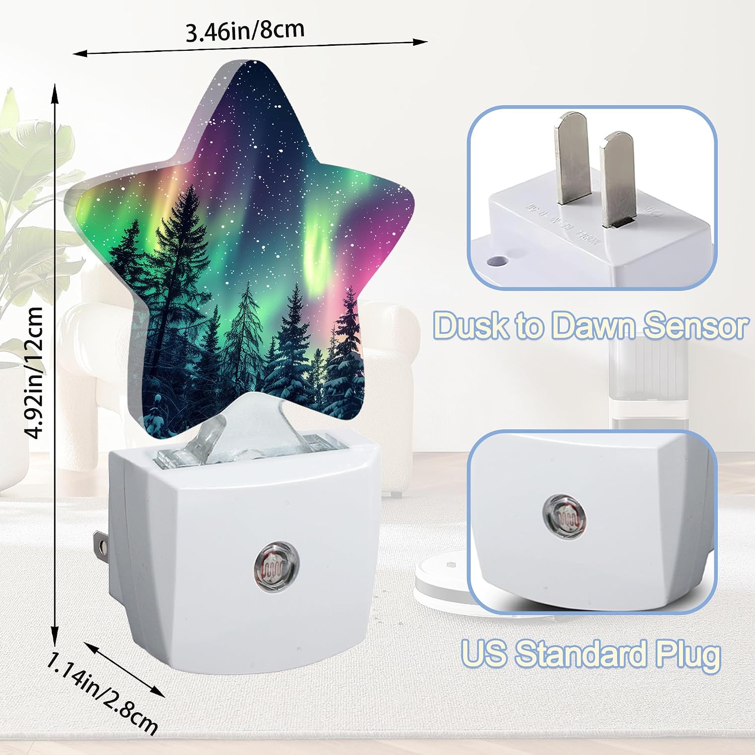 Snowmolle Night Light, Aurora Forest Plug into Wall with Dusk to Dawn Light Sensors, Northern Winter Aurora Warm Star Nightlights for Bedroom…