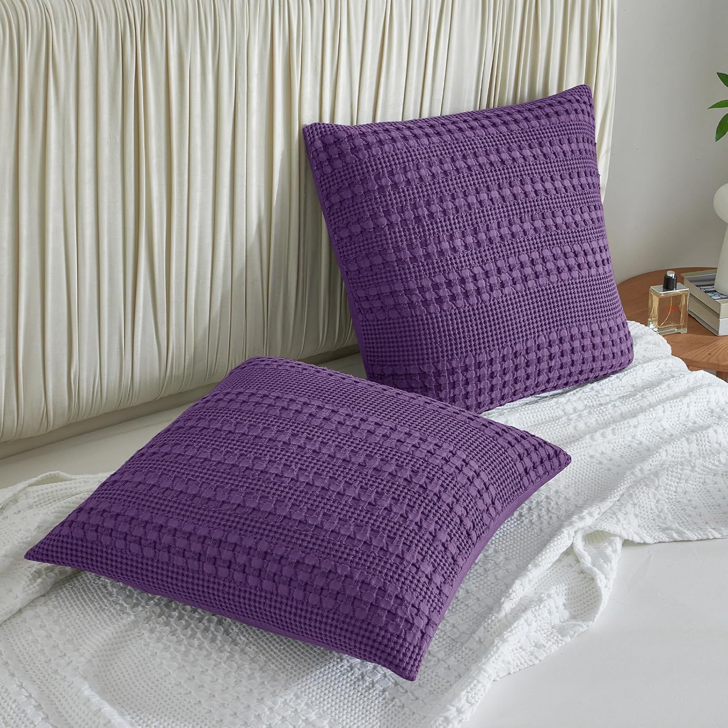 Phf 100% Cotton Waffle Weave Euro Sham Covers, 2 Pack 26" x 26" Bed Pillow Covers for Elegant Home Decor, No Filling, Luxury Aesthetic Soft…