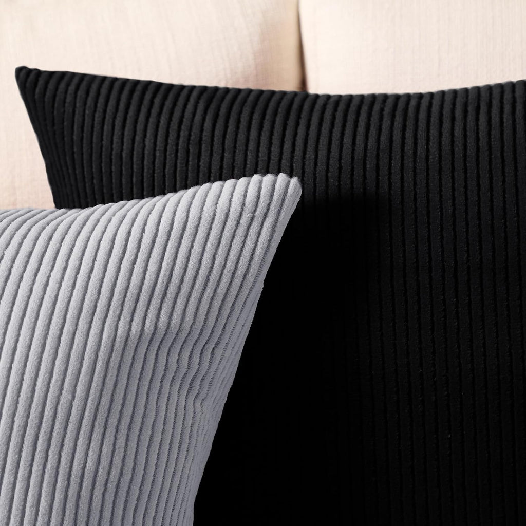 EncasaXO Encasa XO Corduroy Throw Pillows Covers 18"x18", Set of 2 Soft Textured Striped Boho Pillow Covers | Decorative and Cozy Cushion C…