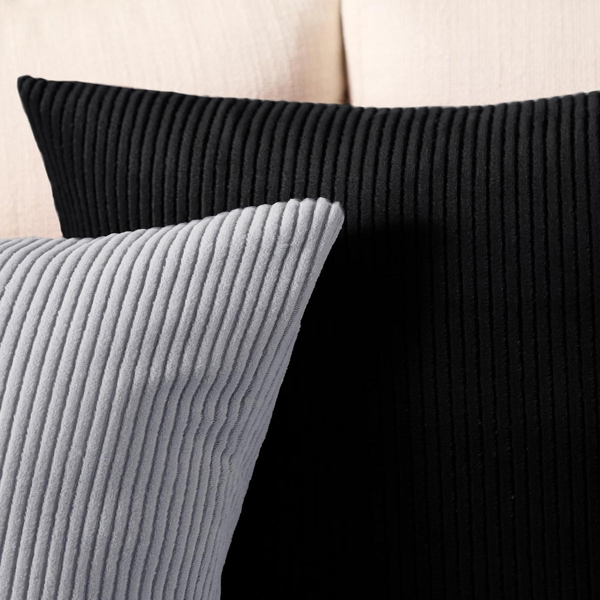 EncasaXO Encasa XO Corduroy Throw Pillows Covers 24"x24", Set of 2 Soft Textured Striped Boho Pillow Covers | Decorative and Cozy Cushion C…